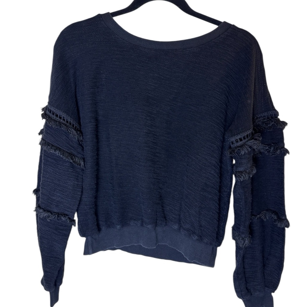 Vici Women’s Black Cotton Beachy Chic Boho Eyelash Trim Casual Top sz S